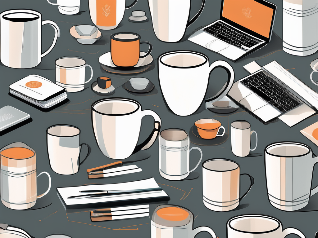 An array of promotional items such as branded mugs
