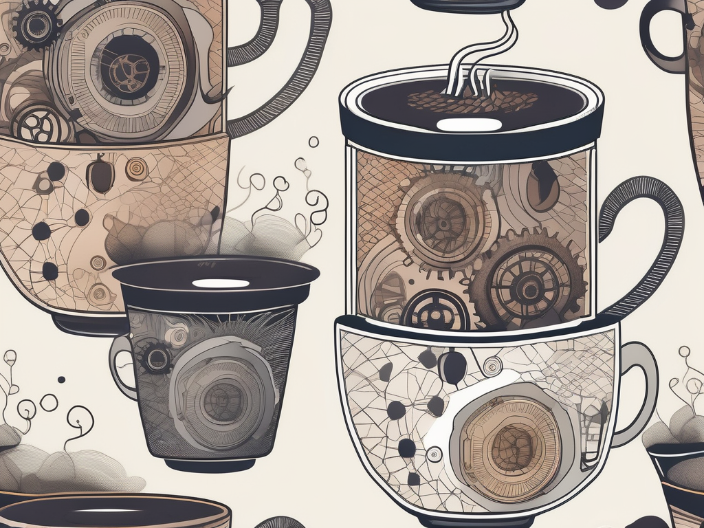 An imaginative coffee cup with whimsical steam shapes rising above it